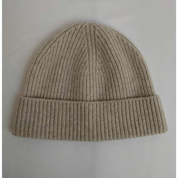 J. Crew Cashmere Rib-Knit Beanie One Size Oatmeal Beige 100% Fold-Over #J5576 main image 11